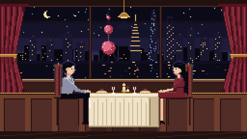 上海外滩边的西餐厅，窗外是陆家嘴的夜景，你和她隔着桌子坐着。